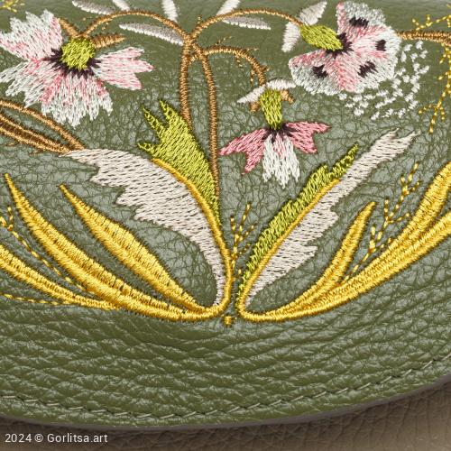Сумка кожаная «Полевые цветы» 1082/62026-12, серо-зелёный / шёлк нат. кожа Горлица.Арт фото 6