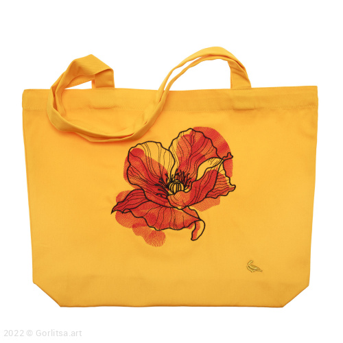 Сумка-шоппер «Красный мак» м0900, жёлтый / шёлк хлопок Горлица-арт
