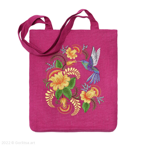 Льняная сумка-шоппер «Колибри» 62075-1-5, фуксия / шёлк лён Никифоровская мануфактура