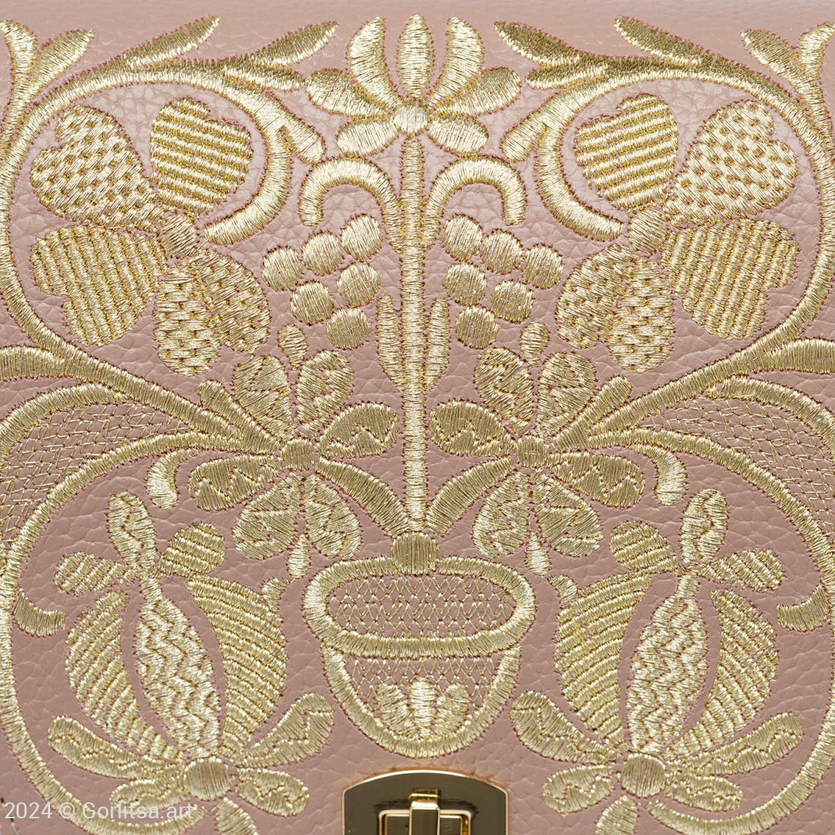 Сумка кожаная «Традиции» м.1189, пудровый / золото  нат. кожа Горлица.Арт фото 6