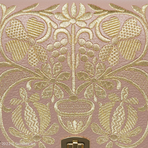 Сумка кожаная «Традиции» м.1189, пудровый / золото  нат. кожа Горлица-арт фото 6