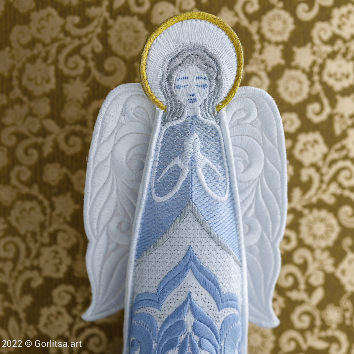 Кукла интерьерная «Ангел Пасхальный» белый/ шёлк, серебро, золото хлопок Никифоровская мануфактура фото 2