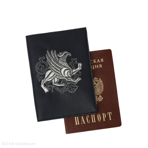 Обложка для паспорта «Грифон» а10/63 синий / серебро экокожа Горлица.Арт