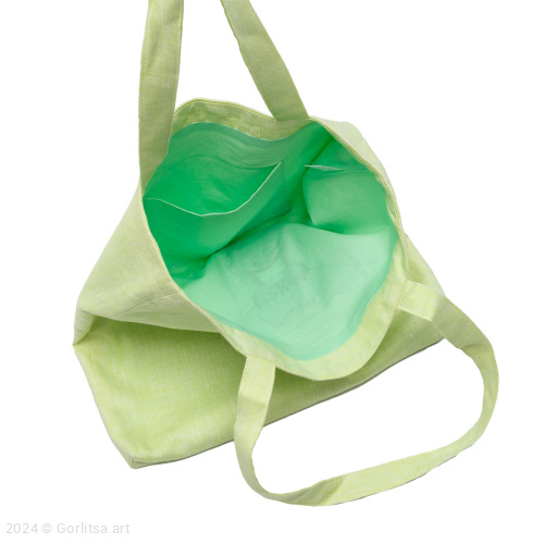 Льняная сумка-шоппер «Котик» 62011-13-1, нежно-зелёный/ шёлк  лён Никифоровская м–ра фото 4