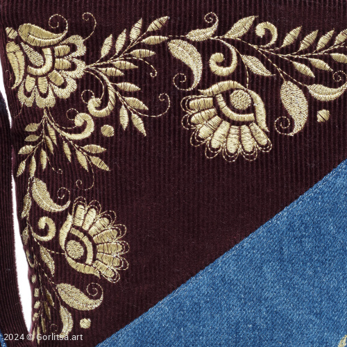 Сумка «Гербера» м.27218, 62074-7 джинса-вельвет синяя/ бордовый/ золото джинса Никифоровская м–ра фото 3