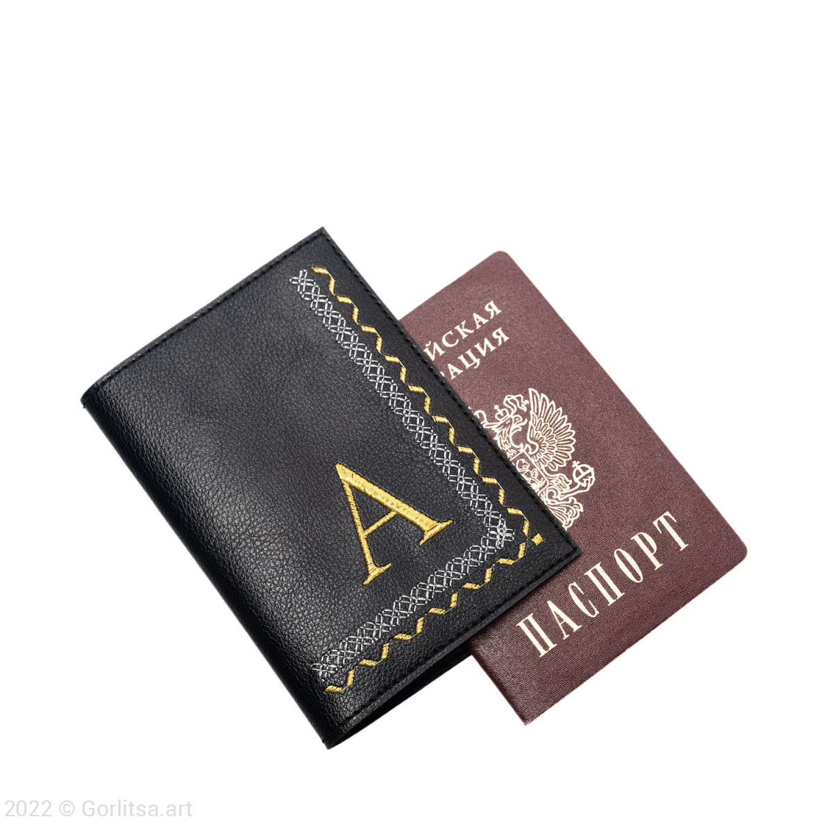 Обложка для паспорта «Инициал» 900/235, экокожа, чёрный /золото