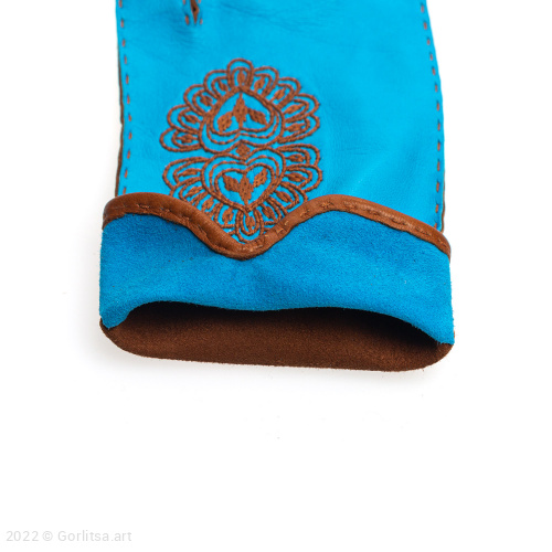 Перчатки 19/55, цвет: голубой, коричневый, кожа нат. кожа Мастерская Ольги Ефремовны фото 6