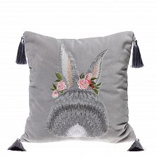 Подушка бархатная «Пушистый кролик» задняя часть, 62004-2-1, серый / шёлк