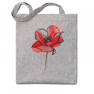 Льняная сумка-шоппер «Красный мак» 62020-1 серый / шёлк
