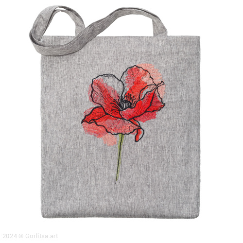 Льняная сумка-шоппер «Красный мак» 62020-1 серый / шёлк лён Никифоровская м–ра