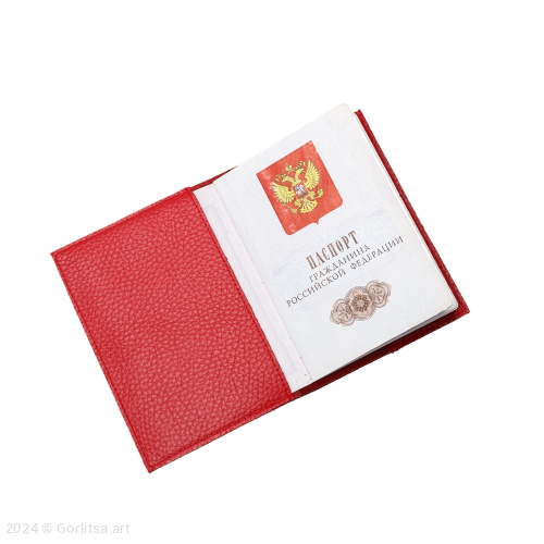 Обложка для паспорта «Завиток» 60131-2, кожа, цвет: красный/ золото нат. кожа Никифоровская м–ра фото 2