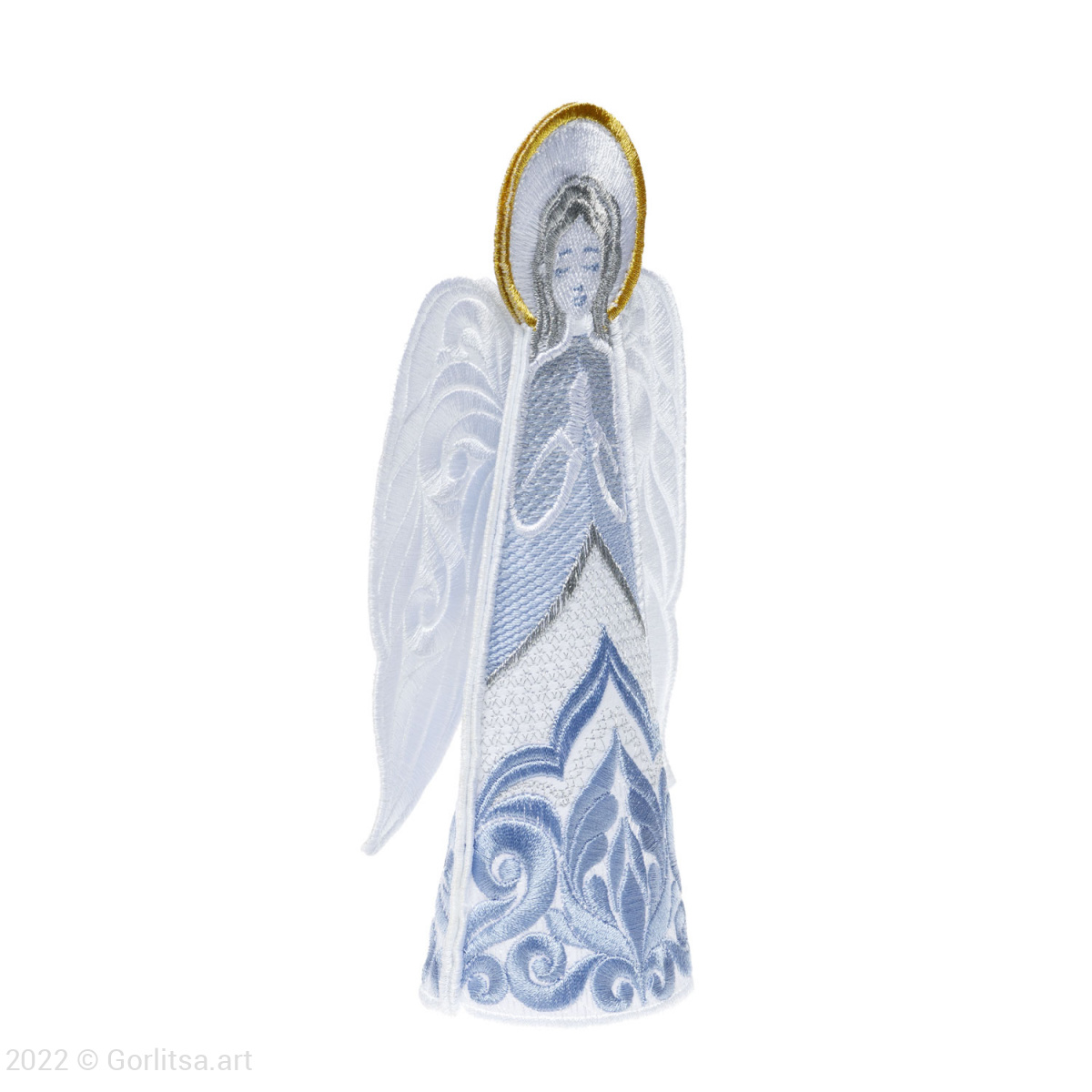 Кукла интерьерная «Ангел Пасхальный» белый/ шёлк, серебро, золото хлопок Никифоровская мануфактура фото 4