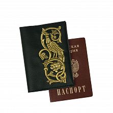 Обложка для паспорта «Райская птица» а10/64 зелёный / золото