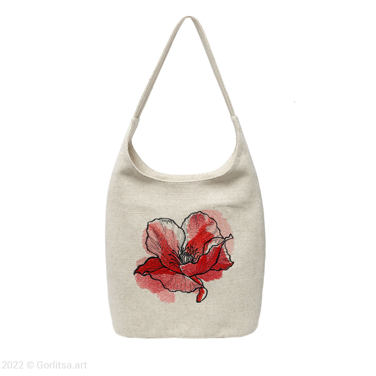 Льняная сумка «Красный мак» м303411 62081-1, серый / шёлк лён Никифоровская мануфактура