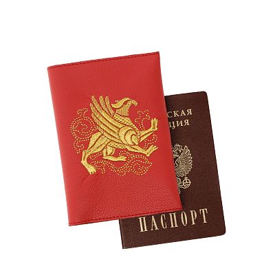 Обложка для паспорта «Грифон» а10/63, экокожа, красный/золото