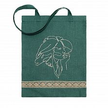 Льняная сумка-шоппер «Дева», зелёный / шёлк