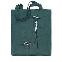 Льняная сумка-шоппер «Девушка с собачкой» 62018-3-1, зелёный / шёлк