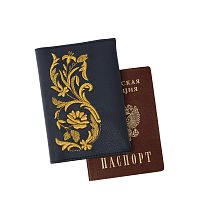 Обложка для паспорта «Летний сад» а10/65 синий / золото