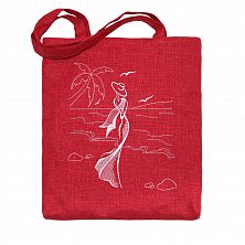Льняная сумка-шоппер «Девушка у моря» 62018-1-2, бордовый / шёлк