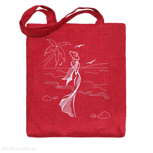 Льняная сумка-шоппер «Девушка у моря» 62018-1-2, бордовый / шёлк лён Никифоровская мануфактура