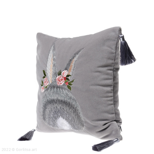 Подушка бархатная «Пушистый кролик» задняя часть, 62004-2-1, серый / шёлк бархат Никифоровская мануфактура фото 2