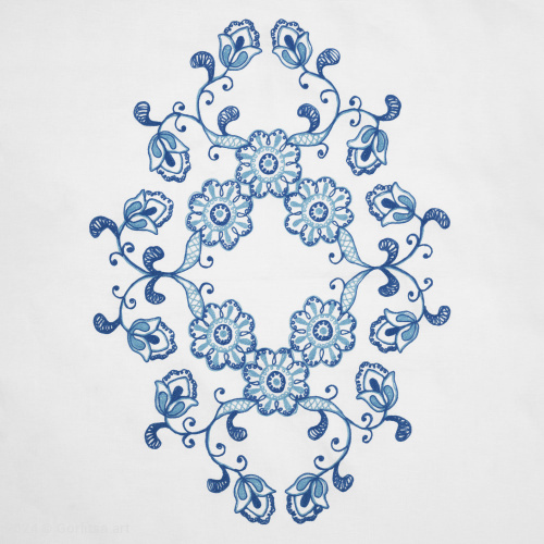 Скатерть №15, размер 220х140, белый/ синий лён Тверские узоры фото 6