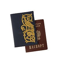 Обложка для паспорта «Райская птица» а10/64 синий /золото