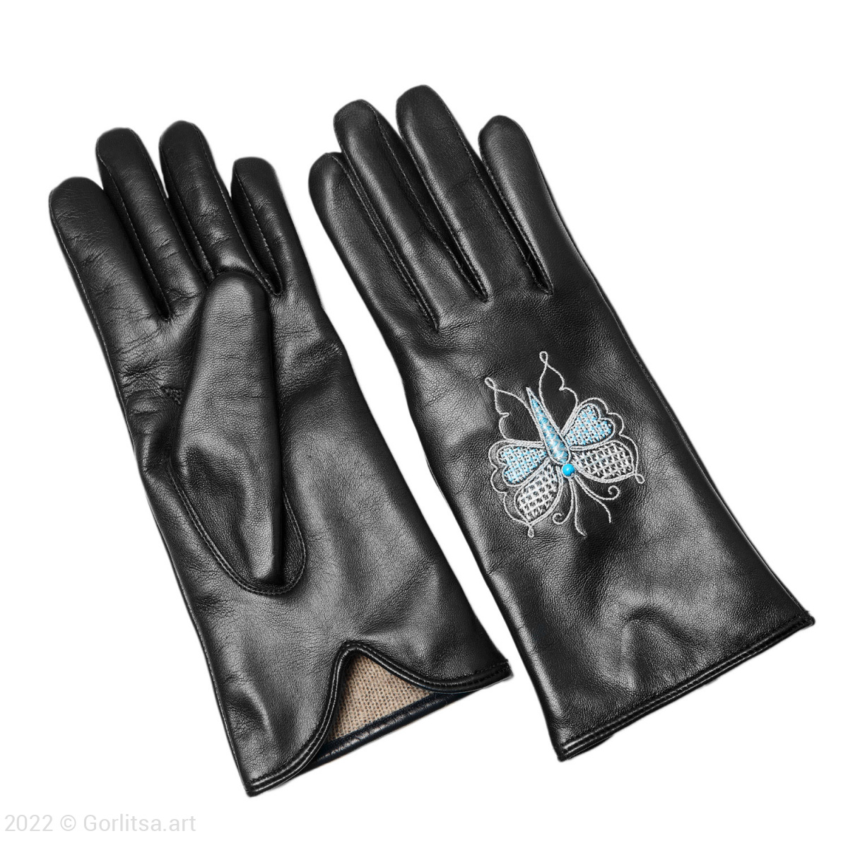 Перчатки женские «Бабочка»,112/154, цвет: чёрный, /серебро, кожа нат. кожа Киселева Г.А. фото 6
