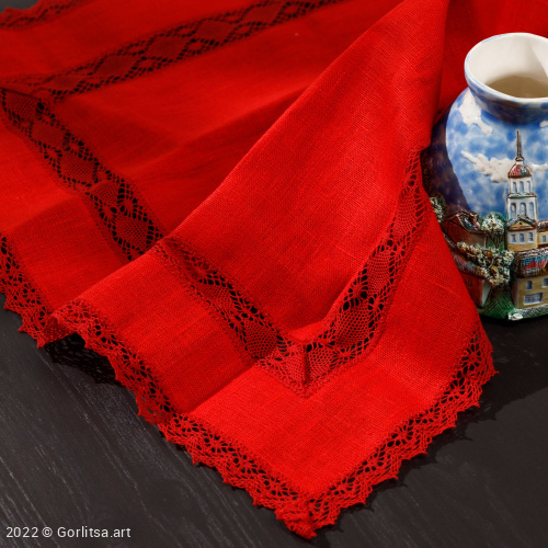 Салфетка «Традиция», размер 50х50 см, красный лён Кружевной край фото 4