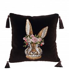 Подушка бархатная «Пушистый кролик» лицевая часть 62004-1, тёмно-коричневый / шёлк