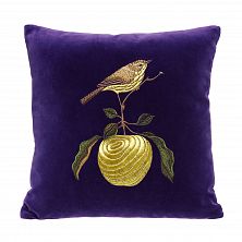 Подушка бархатная «Птичка на яблоке» 62019-4, фиолетовый / золото, шёлк