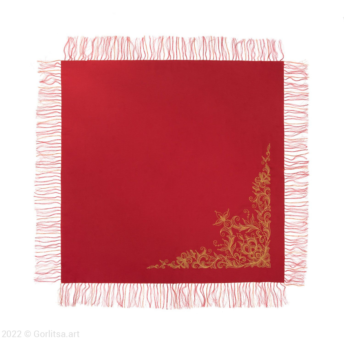 Платок «Орхидея», р.1058, цвет: красный, /золото/, шерсть шерсть Торжокские золотошвеи фото 3