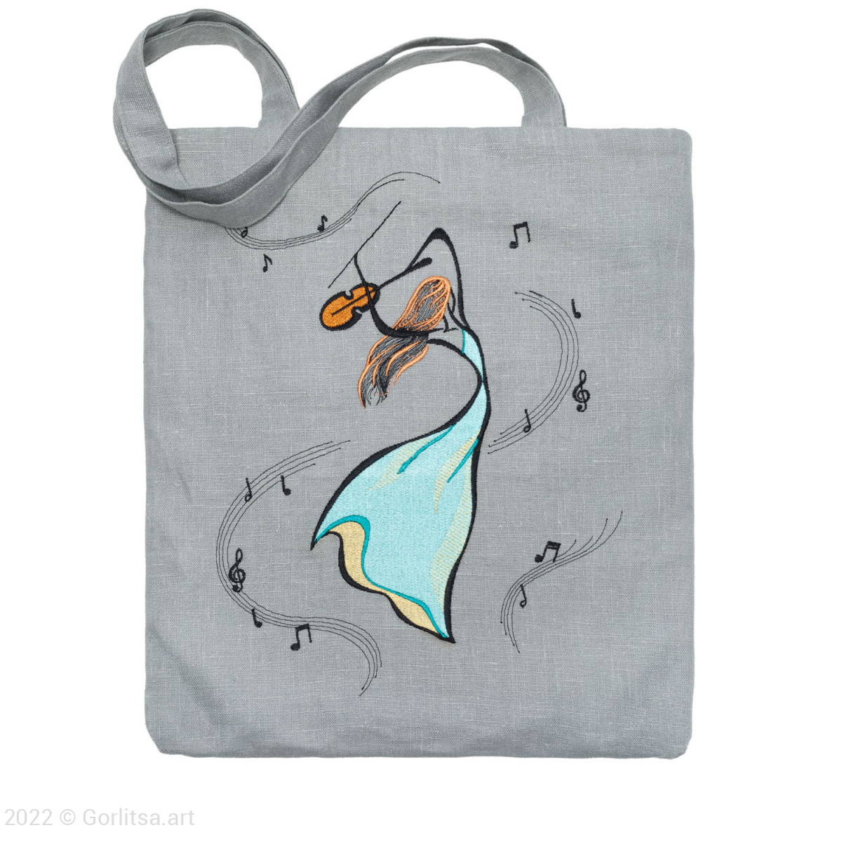 Льняная сумка-шоппер «Девушка со скрипкой» 62018-4-1, серый / шёлк лён Никифоровская мануфактура