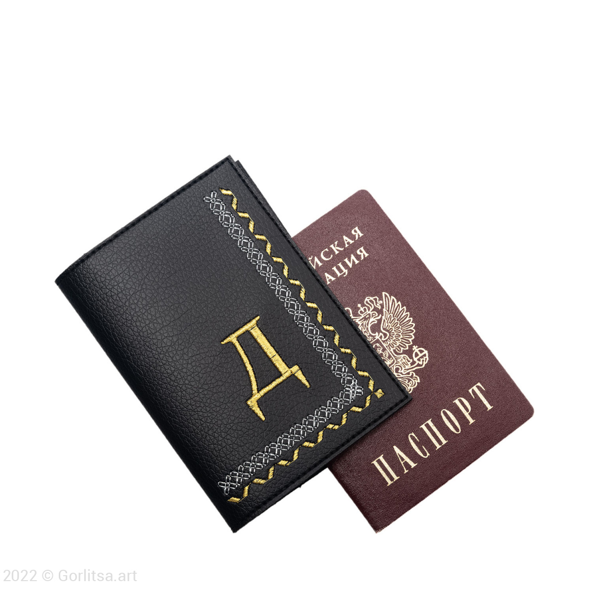 Обложка для паспорта «Инициал» 900/235, экокожа, чёрный /золото фото 4
