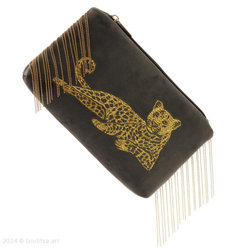 Косметичка «Леопард» а24/105 серый / золото велюр Горлица.Арт