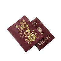 Обложка для паспорта «Незабудка» 900/160, экокожа цвет: бордовый /золото