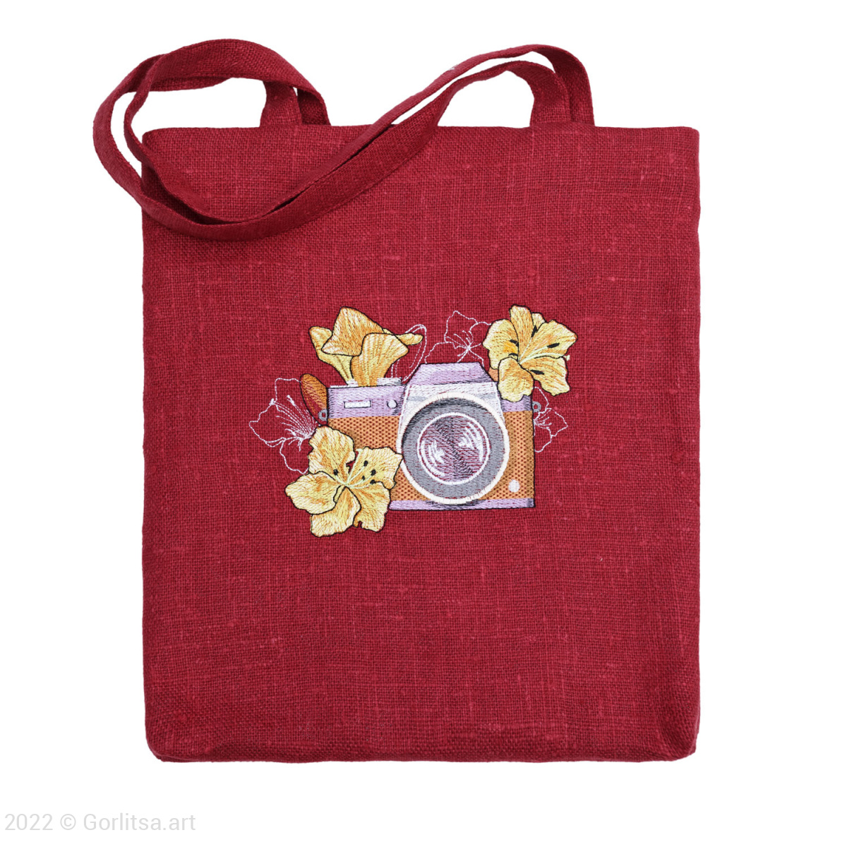 Льняная сумка-шоппер «Фотоаппарат» 62011-12, бордовый / шёлк лён Никифоровская мануфактура фото 2