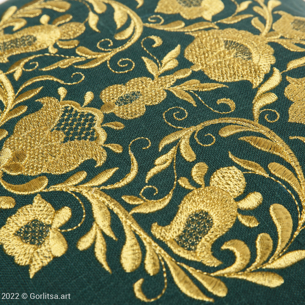 Подушка льняная «Букет» 62017-8-1, зелёный / золото лён Никифоровская мануфактура фото 3