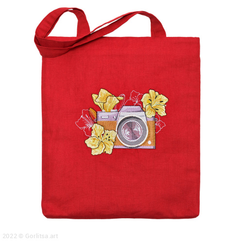 Льняная сумка-шоппер «Фотоаппарат» 62011-12-1, красный / шёлк лён Никифоровская мануфактура