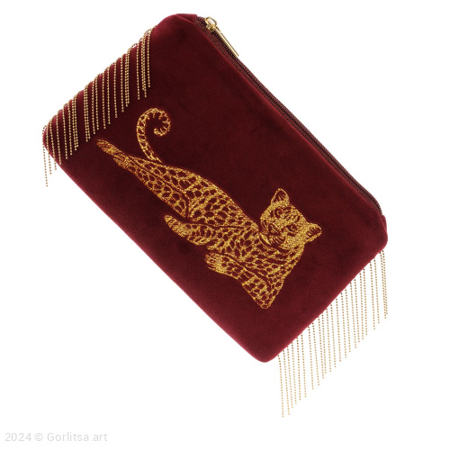 Косметичка «Леопард» а24/105 бордовый / золото велюр Горлица.Арт