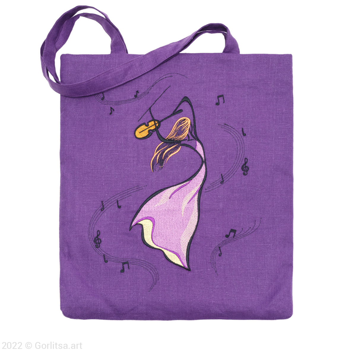 Льняная сумка-шоппер «Девушка со скрипкой» 62018-4-2, фиолетовый/ шёлк лён Никифоровская мануфактура