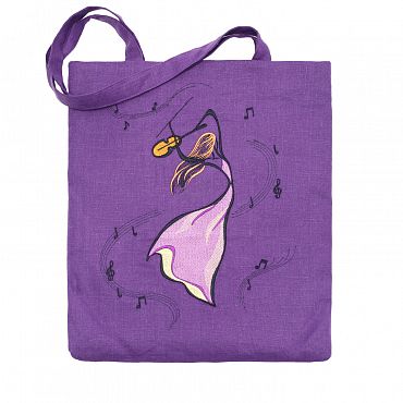 Льняная сумка-шоппер «Девушка со скрипкой» 62018-4-2, фиолетовый/ шёлк