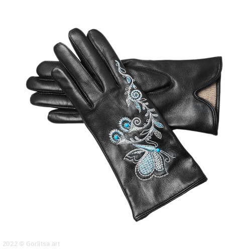 Перчатки женские «Бабочка»,112/154, цвет: чёрный, /серебро, кожа нат. кожа Киселева Г.А. фото 3