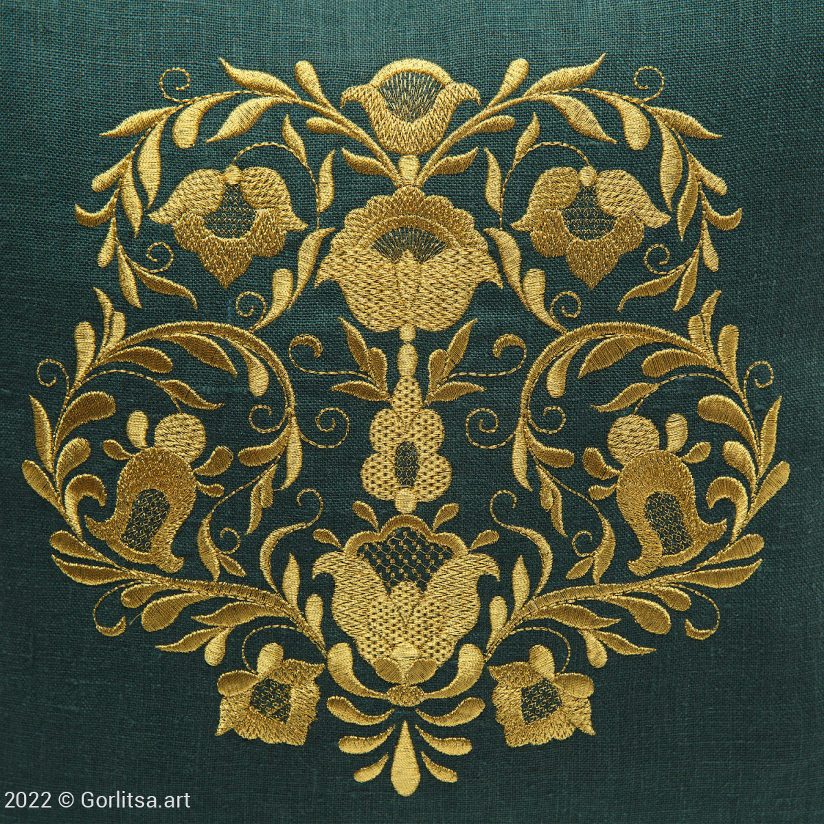 Подушка льняная «Букет» 62017-8-1, зелёный / золото лён Никифоровская мануфактура фото 5