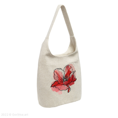 Льняная сумка «Красный мак» м303411 62081-1, серый / шёлк лён Никифоровская мануфактура фото 2