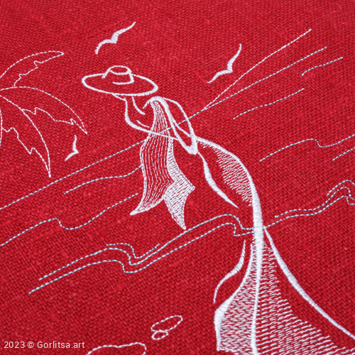 Льняная сумка-шоппер «Девушка у моря» 62018-1-2, бордовый / шёлк лён Никифоровская мануфактура фото 3