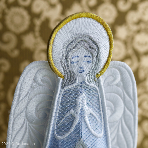 Кукла интерьерная «Ангел Пасхальный» белый/ шёлк, серебро, золото хлопок Никифоровская мануфактура фото 3