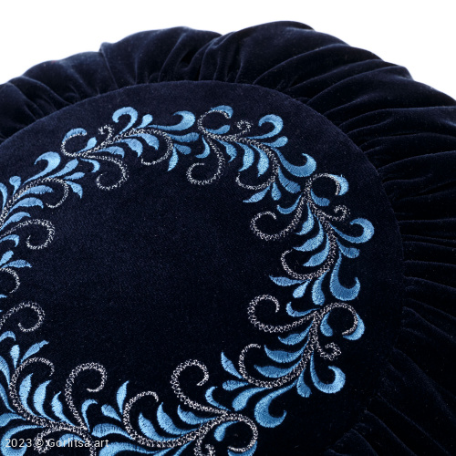 Подушка бархатная круглая «Вьюнок» 62048-3-2, тёмно-синий / шёлк, серебро бархат Никифоровская мануфактура фото 4