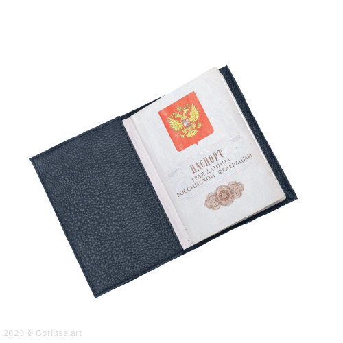 Обложка для паспорта «Герб» 60131-1-3, кожа, цвет: синий/ золото  нат. кожа Никифоровская мануфактура фото 2