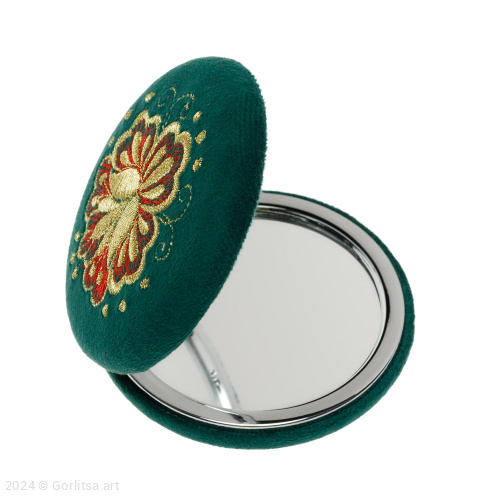 Зеркало «Цветочек аленький», цвет: зелёный/золото велюр Горлица.Арт фото 4